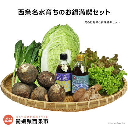 <西条名水育ちのお鍋満喫セット>※1か月以内に順次出荷します。(旬のお野菜と調味料のセット) やさい なべ 醤油 しょうゆ ポン酢【冷蔵】【JP】