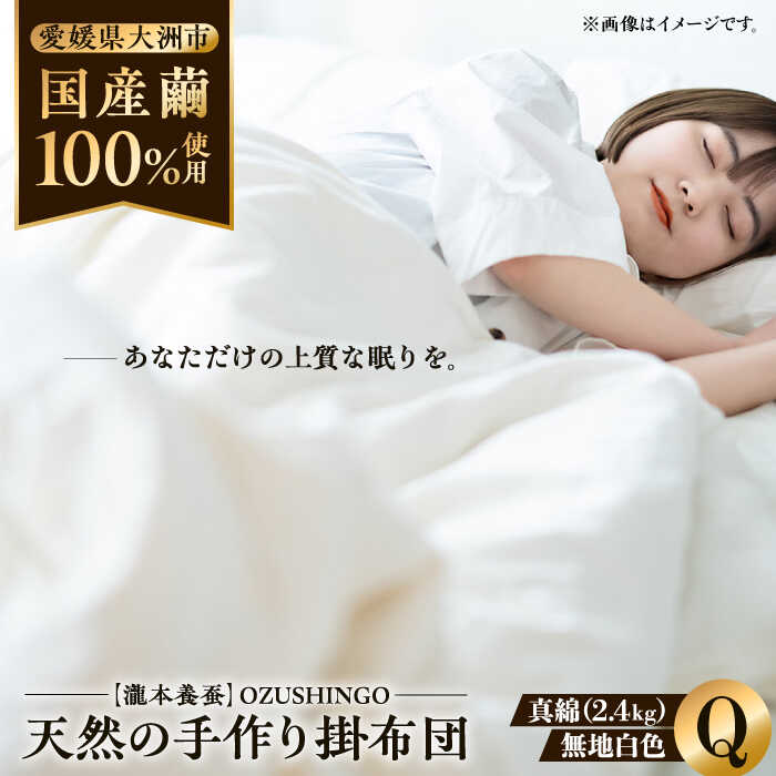 快適で上質な眠りを![大洲市産国産繭100%使用]純国産近江真綿(国産シルク)布団 正絹側生地OZUSHINGO 無地白色 クイーンサイズ 布団 ふとん シルク 寝具 真綿 愛媛県大洲市/国産シルク近江真綿布団専門店[AGBE010]