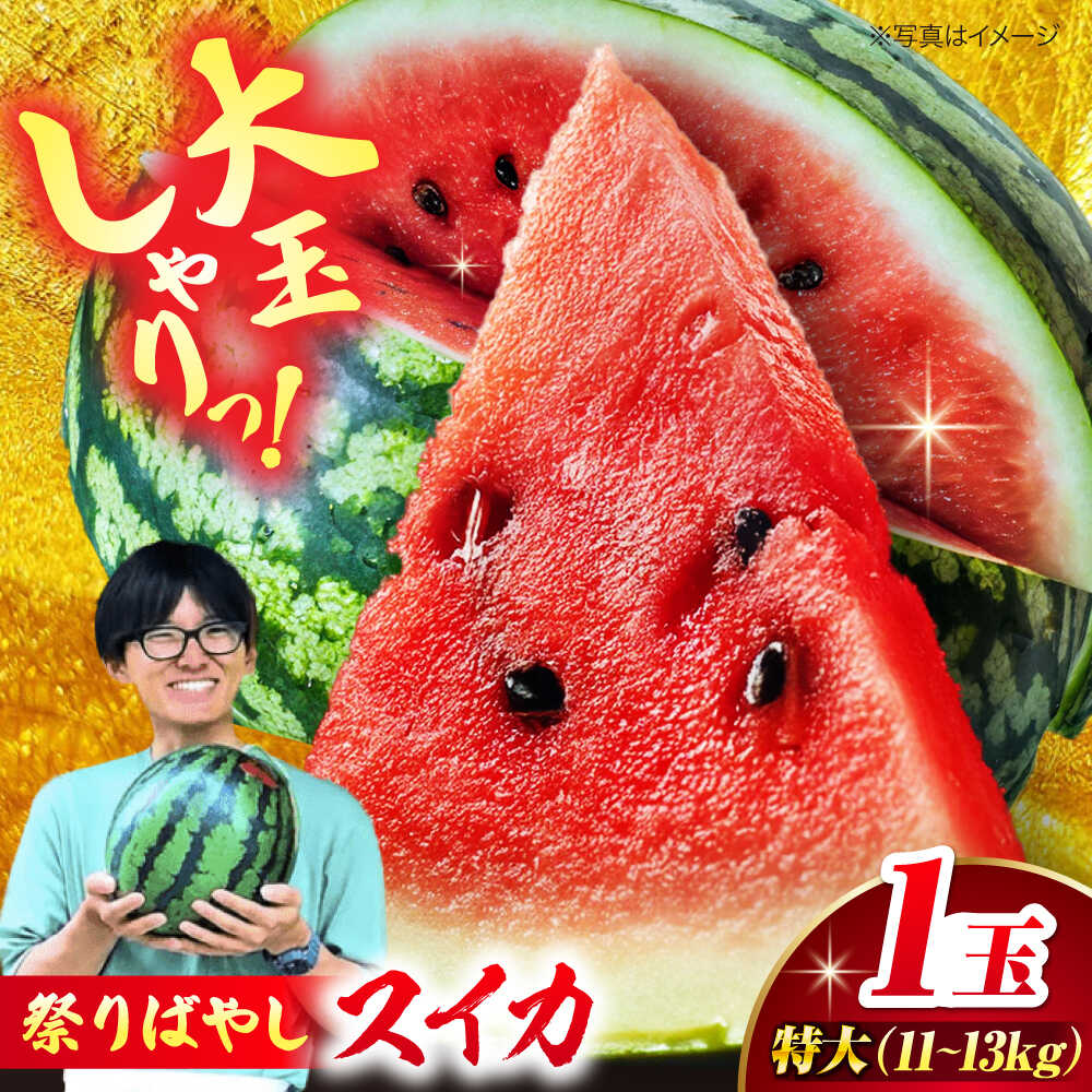 【ふるさと納税】【先行予約】【6月上旬から順次発送】 特大スイカ【祭りばやし】 特（11〜13kg）×1玉 すいか 西瓜 フルーツ 果物 くだもの 愛媛県大洲市/ふじた農園[AGDH005]