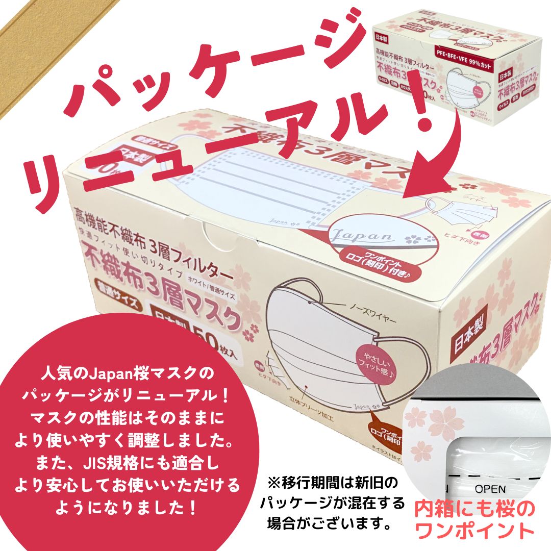 【ふるさと納税】マスク 日本製 不織布3層マスク Japan桜 200枚【50枚×4箱】 人気 日用品 消耗品 国産 使い捨て 送料無料 返礼品 伊予市｜B58