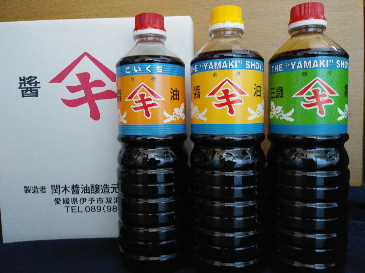 【ふるさと納税】調味料 愛媛 閏木醤油（濃口、うす口、三歳醤油）3本セット 送料無料 三歳醤油 濃口醤油 薄口醤油 しょうゆ こいくち うすくち 老舗 伊予市｜B112