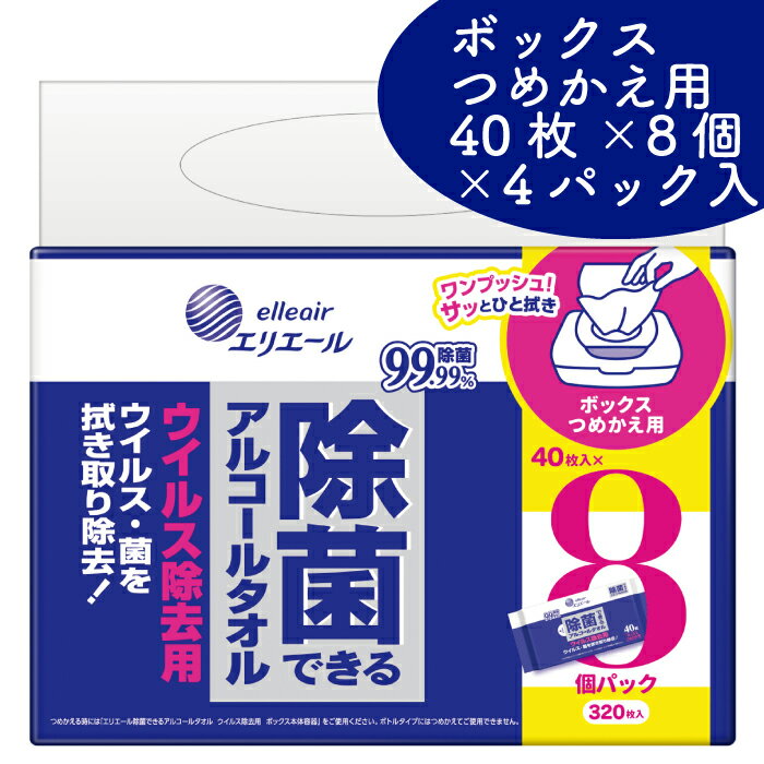 【ふるさと納税】エリエール 除菌できる アルコールタオル ウイルス除去用 ボックス つめかえ用 40枚 × 8Pのサムネイル