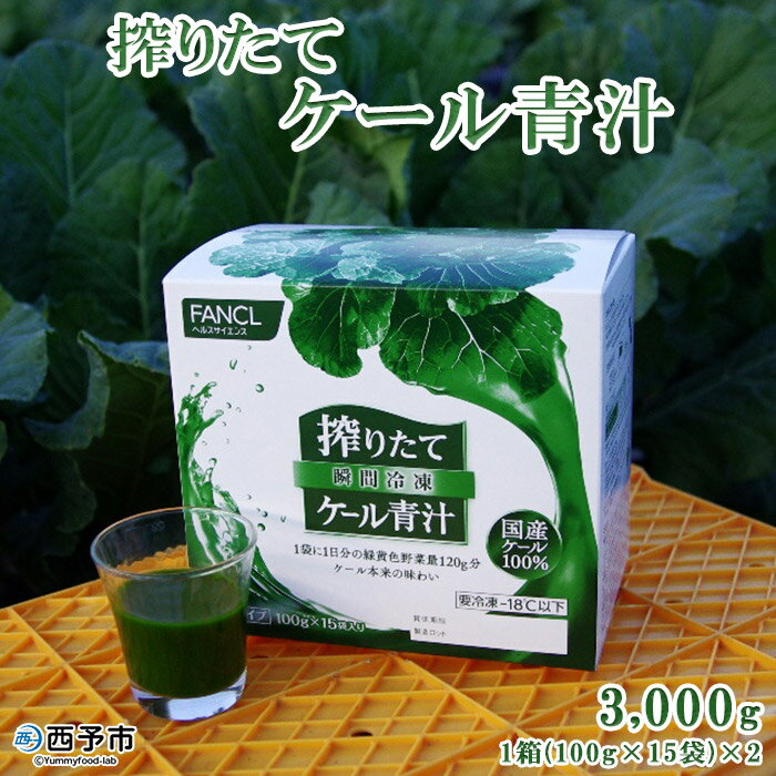 [ファンケル 西予市産 搾りたてケール青汁 3,000g 1箱(100g×15袋×2)]※1か月以内に順次出荷 濃縮野菜 国産 あおじる 無添加 ミネラル農法 化学農薬不使用 飲料 ドリンク 飲み物 小分け FANCL 産地直送 特産品 グリーンヒル 愛媛県 西予市[冷凍]