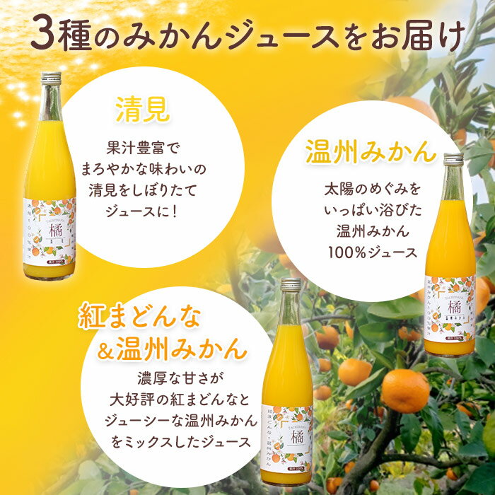 【ふるさと納税】＜堀内農園 しぼりたて 720ml×6本セット「紅まどんなと温州みかんの混合・清見・温州みかん」＞※1か月以内に順次出荷します。 ジュース 無添加 果物 みかん 清見 紅まどんな 柑橘 フルーツ 果汁100% 特産品 愛媛県 西予市【常温】