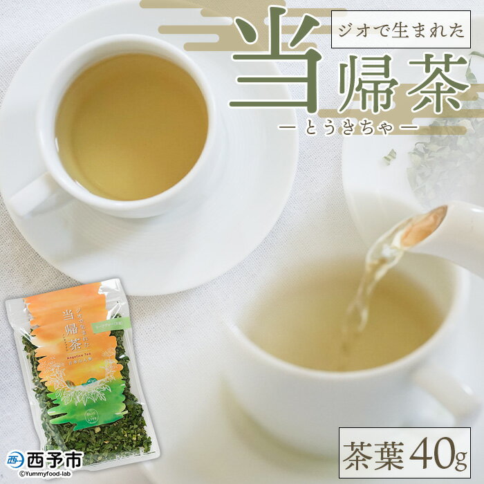 [ジオで生まれた当帰茶(茶葉)40g] お茶 おちゃ 飲料 とうきちゃ 神の草 日本山人参 ノンカフェイン YN-1 水分補給 国産 農園オレンジとムラサキ 愛媛県 西予市 [常温]『1か月以内に順次出荷予定』