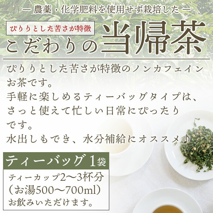 【ふるさと納税】＜ジオで生まれた当帰茶（ティーバッグ）約2g×20袋 ＞ お茶 おちゃ 飲料 とうきちゃ 神の草 日本山人参 ノンカフェイン YN-1 水出し 水分補給 国産 農園オレンジとムラサキ 愛媛県 西予市 【常温】『1か月以内に順次出荷予定』