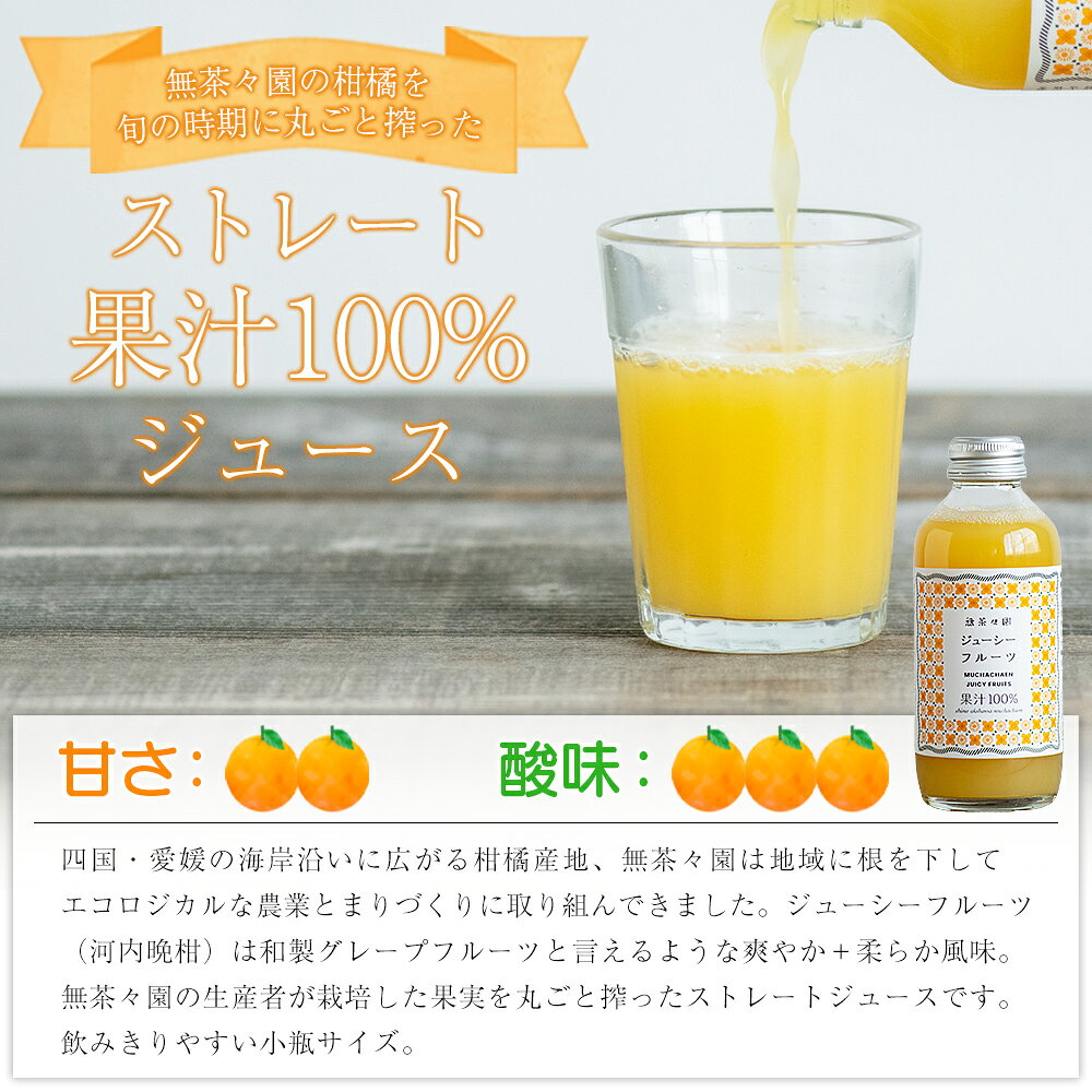 【ふるさと納税】＜無茶々園のジューシーフルーツジュース 180ml×12本＞ 柑橘 果物 オレンジ フルーツ ストレート 果汁100% じゅーしーふるーつ 河内晩柑 飲みきりやすい 小瓶 飲んで応援 特産品 無茶々園 愛媛県 西予市 【常温】『1か月以内に順次出荷予定』 f382141-seiyo-10001171 愛媛県西予市 サンプル画像3