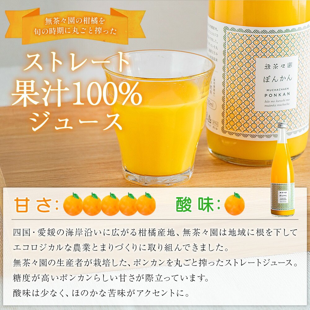 【ふるさと納税】＜無茶々園のポンカンジュース 720ml 3～6本＞『1か月以内に順次出荷予定』柑橘 果物 オレンジ フルーツ ストレート 果汁100% ぽんかん ポンカン 丸ごと 糖度 甘い 甘味 飲んで応援 特産品 無茶々園 愛媛県 西予市 【常温】 f382141-seiyo-10001186 愛媛県西予市 サンプル画像3