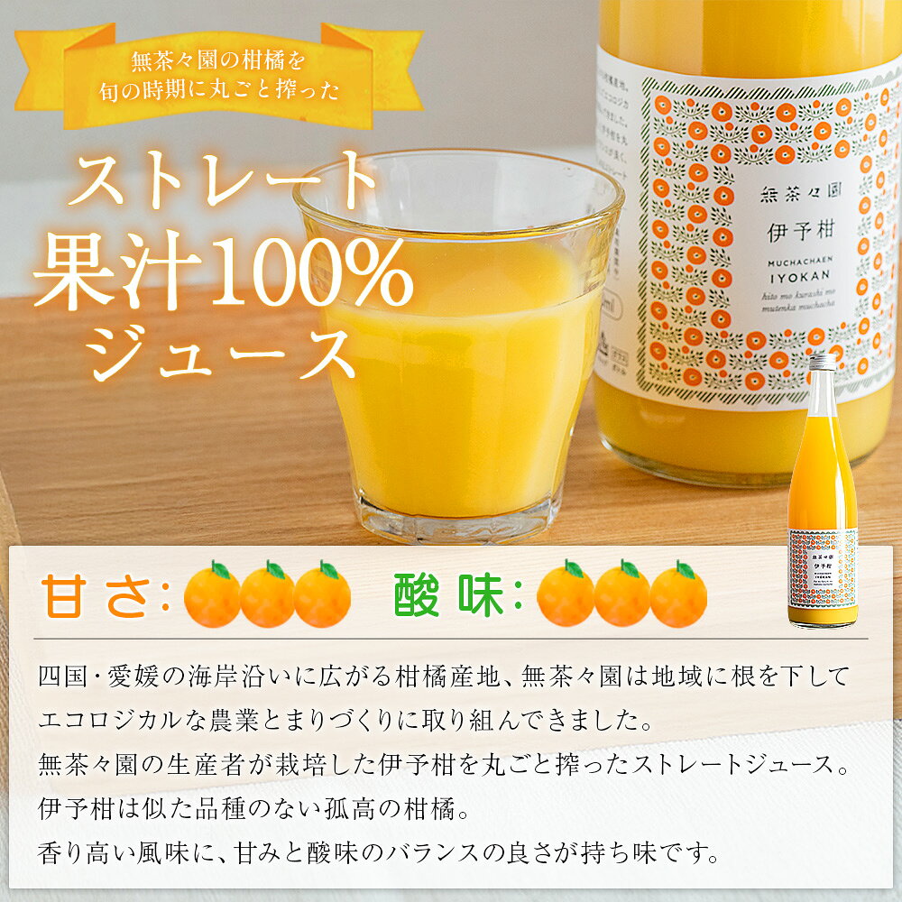 【ふるさと納税】＜無茶々園の伊予柑ジュース 720ml 3～6本＞『1か月以内に順次出荷予定』柑橘 果物 オレンジ フルーツ ストレート 果汁100% 伊予柑 いよかん イヨカン 丸ごと 甘み 甘味 酸味 バランスがいい 飲んで応援 特産品 無茶々園 愛媛県 西予市 【常温】 f382141-seiyo-10001190 愛媛県西予市 サンプル画像3