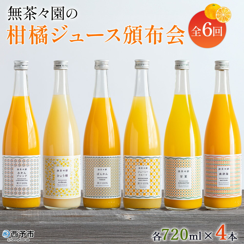 [無茶々園の柑橘ジュース頒布会 全6回] 定期便 みかん オレンジ フルーツ ストレート 果汁100% 720ml ブレンド ひょう柑 ポンカン ジューシーフルーツ 甘夏 南津海 飲んで応援 特産品 愛媛県 西予市[常温]『お申込みの翌月より第1回目を順次出荷予定』