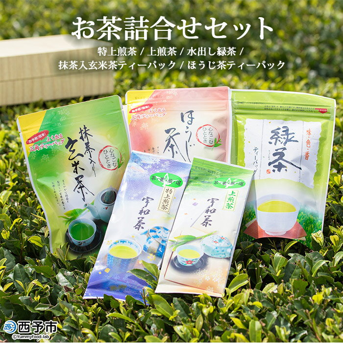 【ふるさと納税】＜お茶の詰め合わせセット＞ 茶葉 リーフ 日本茶 お茶っぱ 緑茶 抹茶入り 玄米茶 ほうじ茶 特上 煎茶 水出し ティーパック ティーバック お茶の葉 飲み比べ 飲料 国産 バラエティー 特産品 明芳園 愛媛県 西予市 【常温】『1か月以内に順次出荷予定』