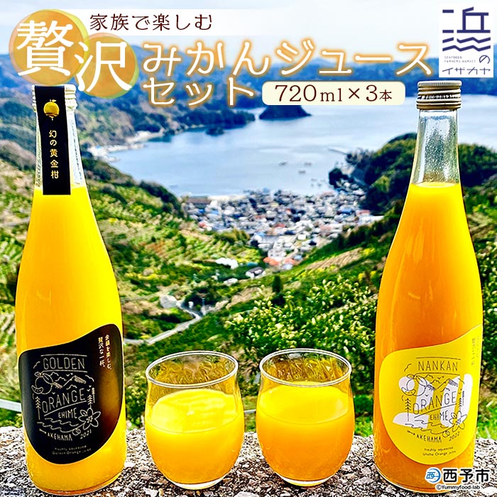 【ふるさと納税】＜家族で楽しむ贅沢みかんジュース 720ml×3本セット＞果汁100％ ストレート 柑橘 蜜柑 南柑20号 黄金柑 果物 オレンジ フルーツ ギフト 贈り物 特産品 二ノ宮商事株式会社 愛媛県 西予市 【常温】『2025年4月中旬から順次出荷予定』のサムネイル