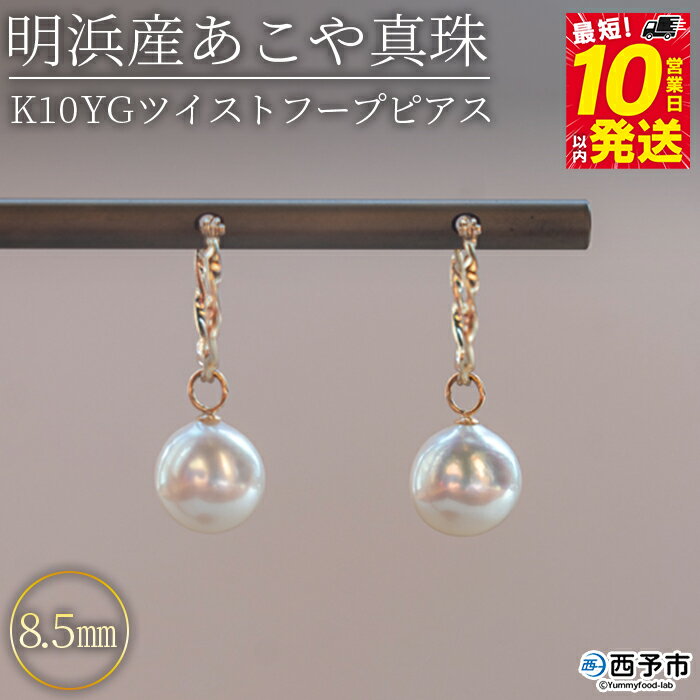 ＜明浜産あこや真珠8.5mm K10YGツイストフープピアス＞『最短10日営業日以内に発送』 アコヤ真珠 パール パールチャーム ジュエリー アクセサリー プレゼント ギフト 贈答 記念日 品質保証書付き ナチュラルカラー PRAY akoyapearl 愛媛県 西予市 【常温】