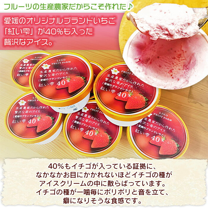 【ふるさと納税】＜ブランドいちご「紅い雫」40％入りの贅沢アイス（90ml×10個）＞※1か月以内に順次出荷します。 アイスクリーム あいすくりーむ ミルクアイス 果物 フルーツ イチゴ 苺 紅い雫 デザート スイーツ カップ りの果樹園 愛媛県 西予市 【冷凍】 f382141-seiyo-10000380 愛媛県西予市 サンプル画像2