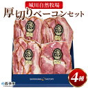 【ふるさと納税】<城川自然牧場 厚切りベーコンセット(100g×4種)>※1か月以内に順次出荷予定 スライス ガーリックベーコン ショルダーベーコン 七味ベーコン 豚肉 加工品 おかず おつまみ ギフト 贈答用 城川ファクトリー 愛媛県 西予市【冷蔵】