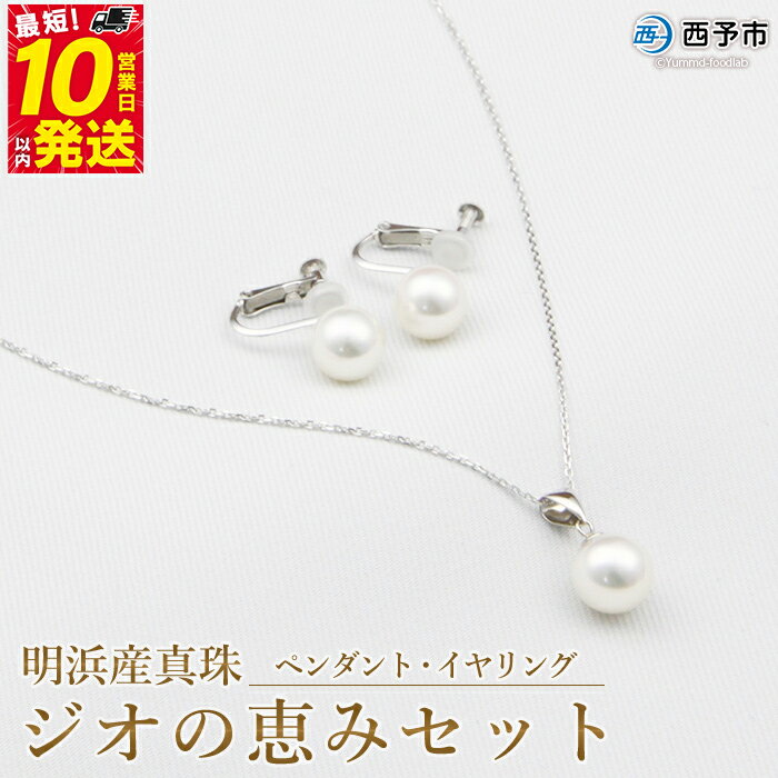 【ふるさと納税】保証書付<明浜産真珠ジオの恵みセット(ペンダント・イヤリング)> 8.5〜9.0mm 純国産 あこや ネジ式 パール アクセサリー フォーマル ...