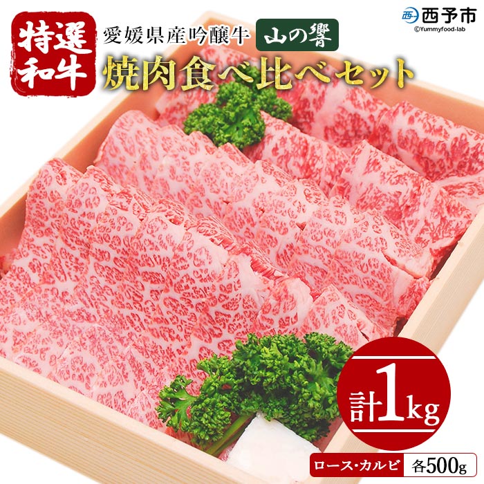 愛媛県産吟醸牛[「山の響」特選和牛焼肉 食べ比べセット 合計1kg(500g×2)] 牛肉 国産 黒毛和牛 焼き肉 やきにく カット ロース カルビ お楽しみ グルメ お祝い 御祝 お礼 御礼 食材 特産品 高橋畜産 愛媛県 西予市[冷凍]『3か月以内に順次出荷予定』