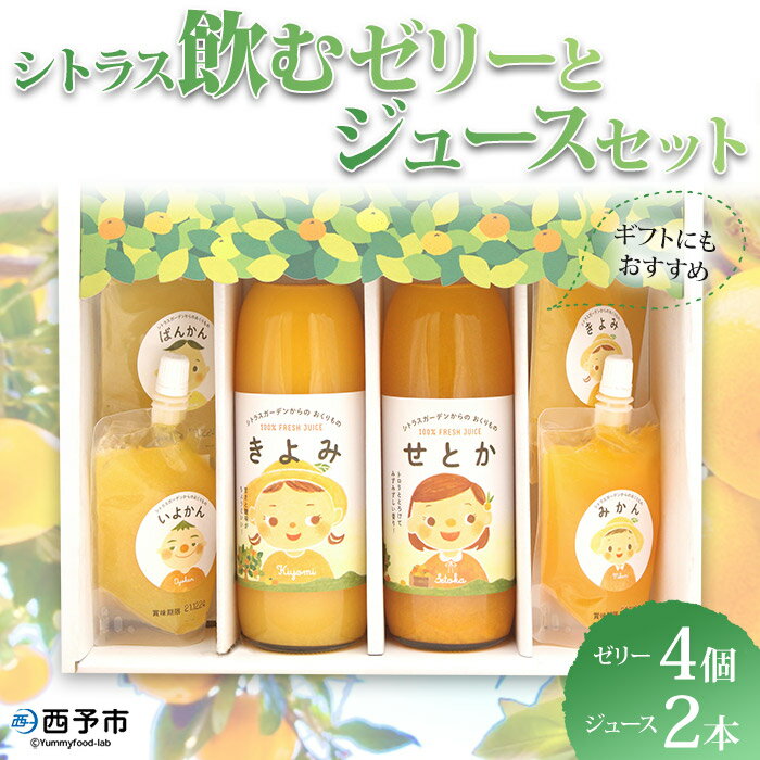 【ふるさと納税】＜シトラス飲むゼリー（150g×4個）とジュース（500ml×2本）セット＞※1か月以内に順次出荷します。 スイーツ 果物 フルーツ みかん オレンジ せとか きよみ 清見タンゴール デコヒメ 河内晩柑 いよかん 果汁 柑橘 特産品 愛媛県 西予市 【常温】