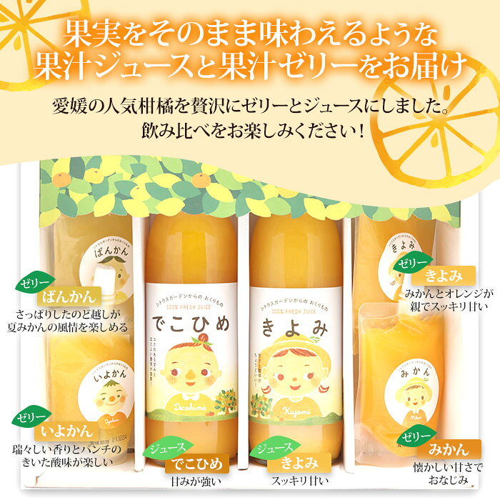 【ふるさと納税】＜シトラス飲むゼリー（150g×4個）とジュース（500ml×2本）セット＞ スイーツ 果物 フルーツ みかん オレンジ きよみ 清見タンゴール デコヒメ 河内晩柑 いよかん 果汁 柑橘 特産品 宇都宮物産 愛媛県 西予市【常温】『2025年4月中旬より順次発送予定』 f382141-seiyo-10000517 愛媛県西予市 サンプル画像2