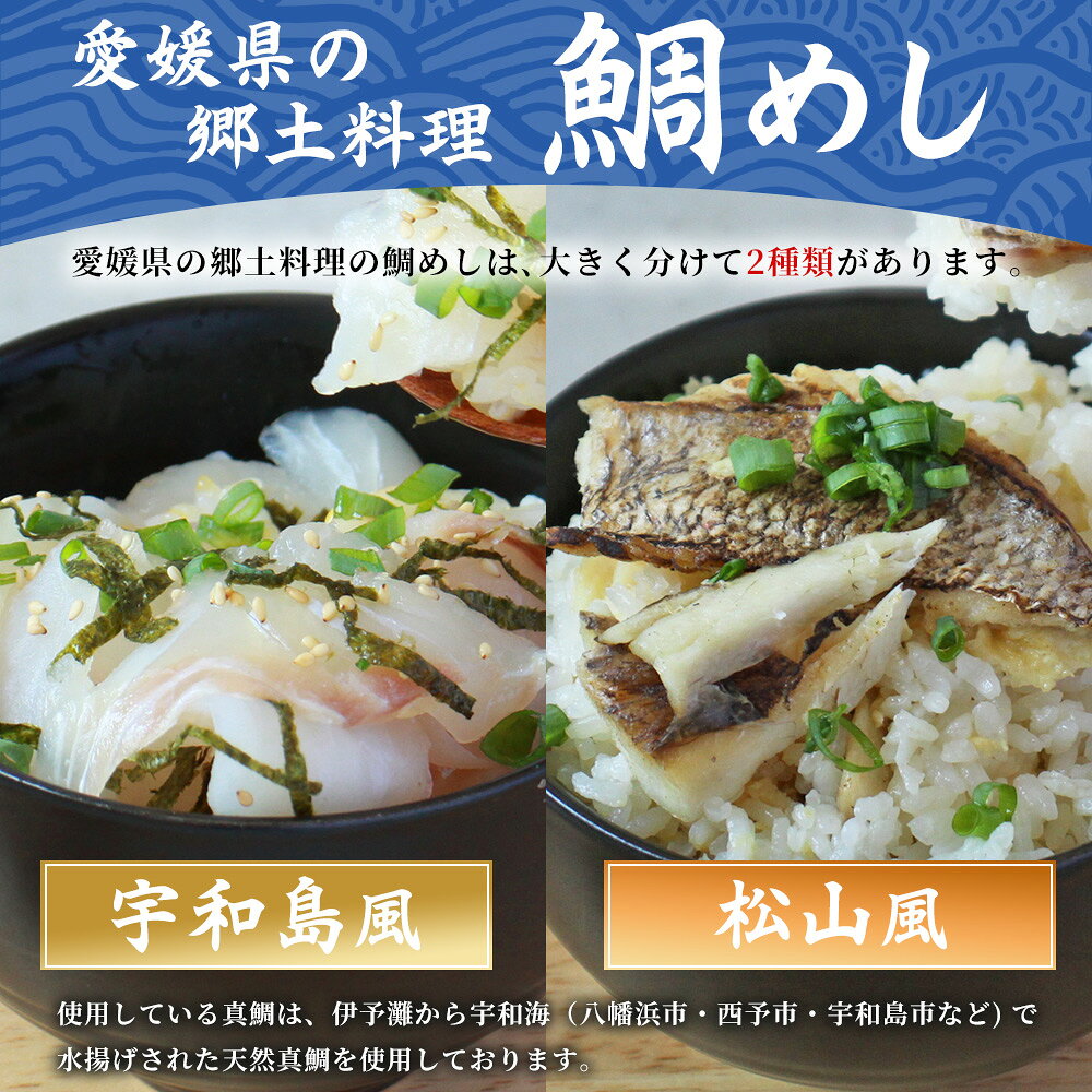 【ふるさと納税】＜愛媛の鯛めしセット（宇和島風・松山風）＞選べるセット内容 個数 鯛 真鯛 まだい マダイ 天然真鯛 2種 郷土料理 丼 魚介 海の幸 海鮮 炊き込みご飯 食べ比べ お試し 詰め合わせ 詰合せ YNコーポレーション 愛媛県 西予市【冷凍】『1か月以内に順次出荷』 f382141-seiyo-10001173 愛媛県西予市 サンプル画像2