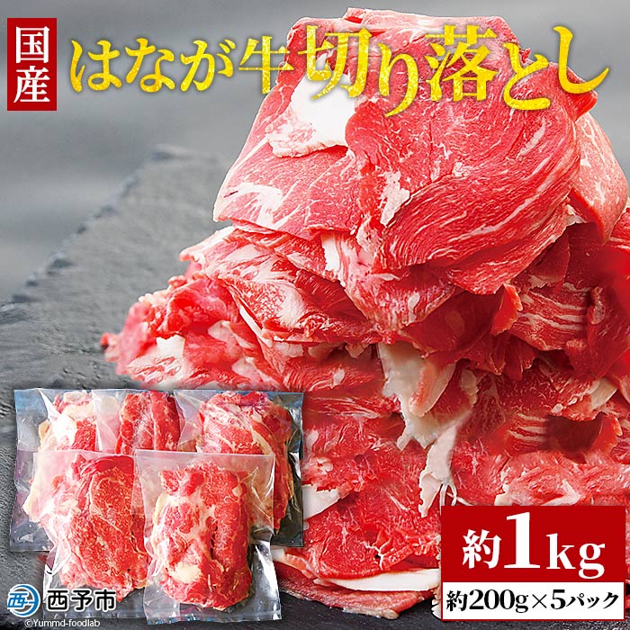 [はなが牛切り落とし 約1kg (約200gx5パック)] 牛肉 国産牛 炒め物 牛丼 煮込み 肉じゃか カレー 晩御飯 夕食 パーティー おつまみ おかず 特産品 小分け ゆうぼく 愛媛県 西予市 [冷凍]『1か月以内に順次出荷』