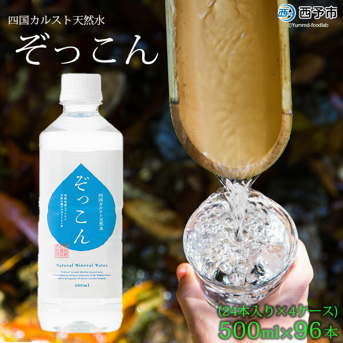 6位! 口コミ数「0件」評価「0」＜四国カルスト天然水ぞっこん 500ml(24本入り)×4ケース 計96本＞ 飲料水 みず 中硬水 弱アルカリイオン水 ペットボトル ウォー･･･ 