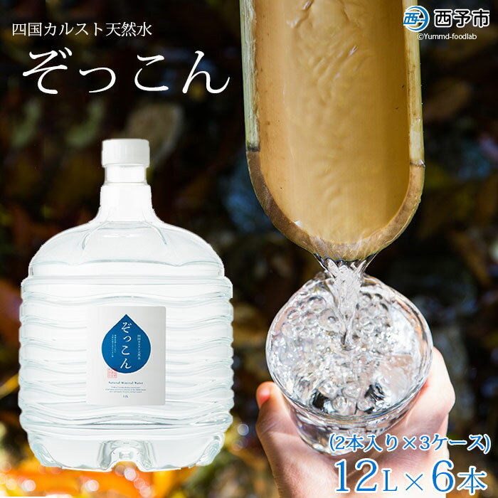 【ふるさと納税】＜四国カルスト天然水ぞっこん (12L×2本)×3ケース 計6本＞ 飲料 水 みず 中硬水 弱アルカリイオン水 ガロンボトル ウォーター バナジウム 備蓄 防災 キャンプ アウトドア 国産 特産品 ぞっこん四国 愛媛県 西予市【常温】『1か月以内に順次出荷予定』