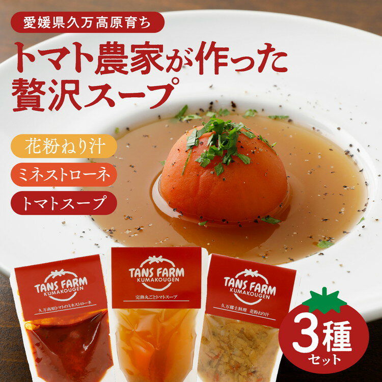 愛媛県久万高原育ち トマト農家が作った 贅沢スープ3種セット | トマトスープ ミネストローネ 花粉ねり汁 愛媛県 久万高原町 TANS FARM 完熟 トマト スープ レトルト 花粉ねり汁 郷土料理