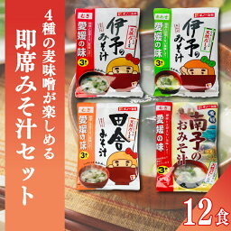【ふるさと納税】 4種の麦味噌が楽しめる即席みそ汁セット(12食入り)| 即席 レトルト 味噌 味噌汁 みそ汁 簡単 便利 具だくさん 食べ比べ 父の日 一人暮らし 減塩 低塩 麦みそ 国産 大麦 大豆 味噌 みそ 粒みそ 調味料 麹 こうじ 愛媛県 松前町 えひめけん まさきちょう