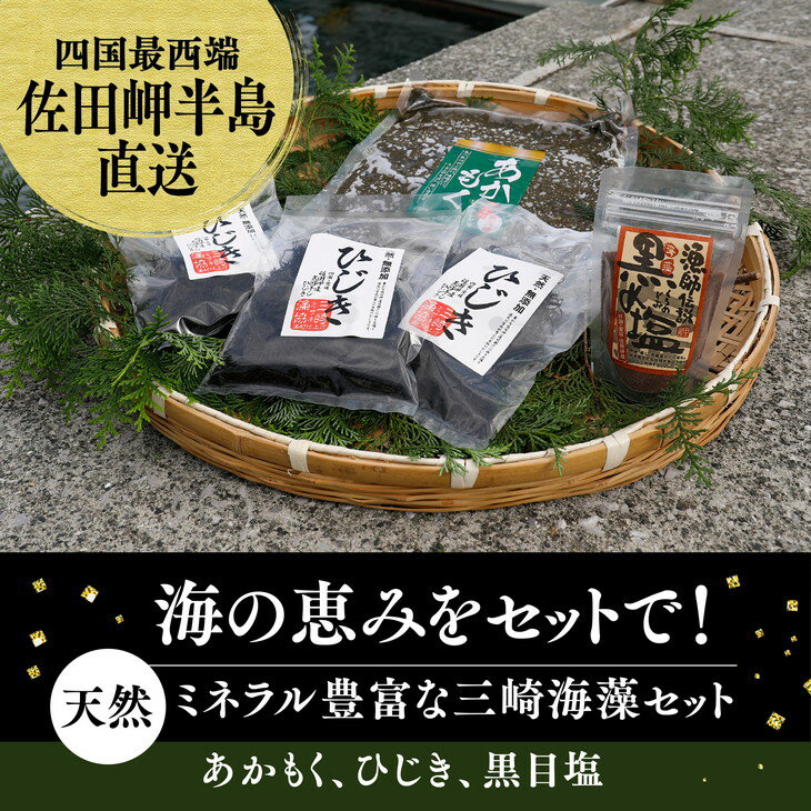 天然アカモクセット(アカモク500g・乾燥ひじき60g・黒目塩1袋)[海 海藻 近年注目 強い粘り 甘み 特徴 愛媛]