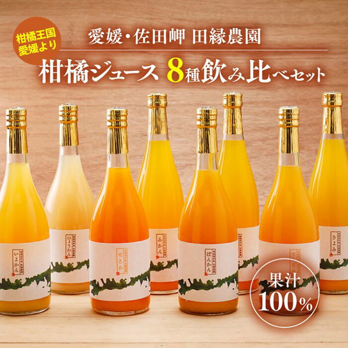 【ふるさと納税】【愛媛県産】田縁農園の無添加100% 8種セット（720ml×8種/みかん、きよみ、伊予柑、河内晩柑、ぽんかん、不知火、せとか、ひょうかん） ストレート果汁100％