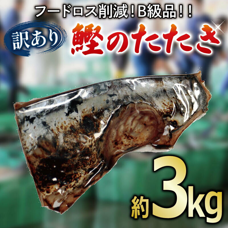 【ふるさと納税】B級品 訳あり かつおのたたき 3kg 10000円 フードロス 削減 打ち身 皮はげ 傷 サイズ 不揃い 規格外 小分け 真空 パック 鮮魚 天然 鰹 四国一 水揚げ タタキ 冷凍 大容量 人気 ハマスイ 愛南町 愛媛県のサムネイル