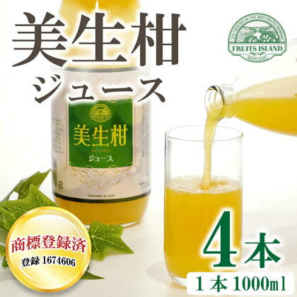 先行予約 美生柑 みしょうかん ジュース 1,000ml × 4本 河内晩柑 ばんかん 柑橘 かんきつ 果汁100% 愛媛 みかん 蜜柑 贈答 ギフト プレゼント 母の日 敬老の日 お歳暮 お中元 国産 愛南 発送2024年4月下旬～