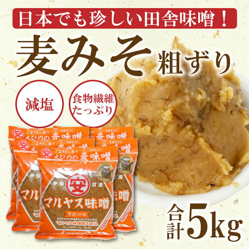 【ふるさと納税】 麦 味噌 みそ 粗ずり 1kg × 5パック 極 甘口 はだか麦 大麦 瀬戸内 田舎 減塩 塩分 ...