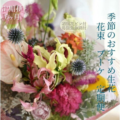 《定期便 6ヵ月》生花花束 ブーケL初回花瓶付 | らんまん 花 植物 お花 アレンジメント 高知 人気 おすすめ 送料無料