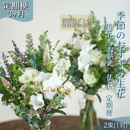 《定期便 3ヵ月》季節のおすすめ生花花束一対 お供え 供花 初回花瓶付 | フラワー 植物 プラント 人気 おすすめ