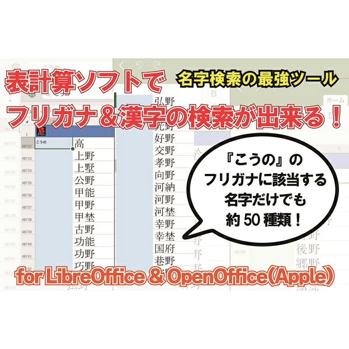 【ふるさと納税】【表計算ソフトでフリガナ・漢字から強力検索】名苗名：名字電子辞書 for LibreOffice & OpenOffice(Apple)