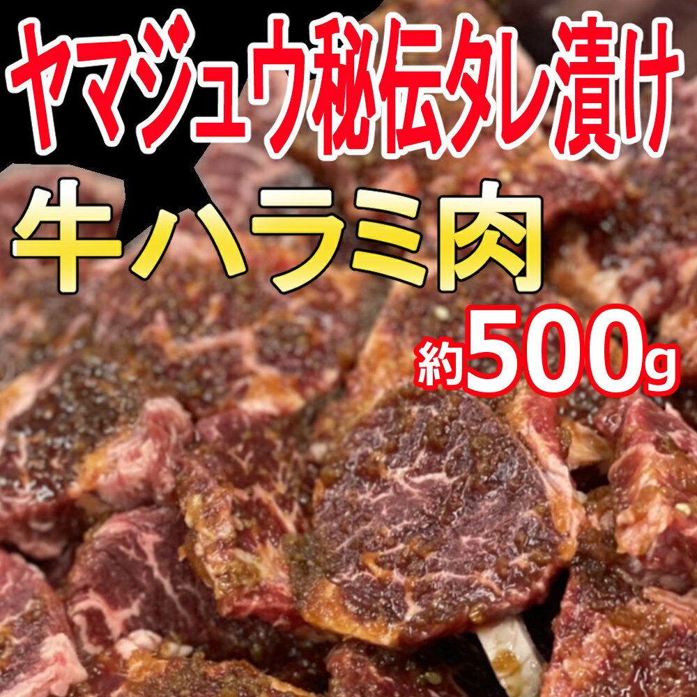 ヤマジュウの特製タレ漬け!牛ハラミ肉500g おかず 惣菜 冷凍 漬け 牛 希少部位 小分け BBQ バーベキュー アウトドア グランピング キャンプ 牛肉 15,000円 送料無料