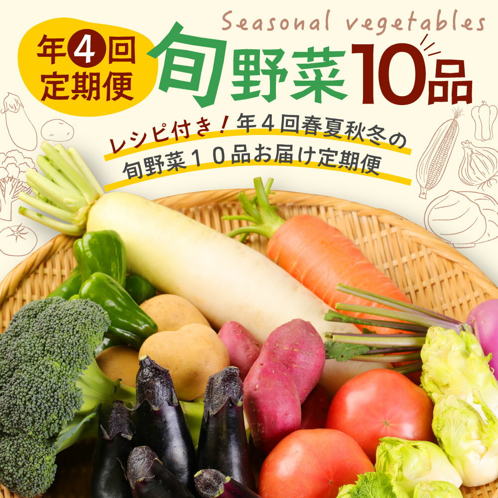 【ふるさと納税】【4回定期便】旬野菜 定期便 1回あたり10品 セット 詰め合わせ 春夏秋冬 野菜 旬 おまかせ 新鮮 やさい レシピ付き 高知県 室戸市 故郷納税 送料無料 rk015