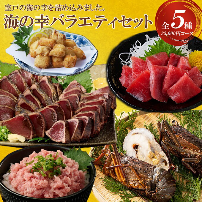 室戸の海の幸バラエティセット 5種詰め合わせ 33,000円コース マグロ 刺身 刺し身 魚 惣菜 鰹のたたき 海鮮丼 魚介類 伊勢海老 エビ まぐろ かつおたたき 食べきりサイズ 小分け 冷凍 訳あり 高知 室戸市 福袋 セット