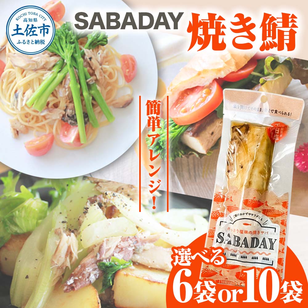 【ふるさと納税】さば 焼き鯖 選べる内容量 6枚/10枚セット サバ スモーク 海鮮 魚 魚介類 おかず おやつ おつまみ サラダ パスタ やわらかい お取り寄せ セット 詰め合わせ SABADAY 常温 配送 高知県 土佐市 故郷納税 ふるさとのうぜい