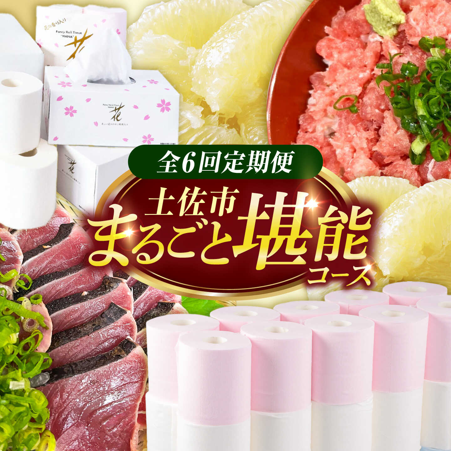 【ふるさと納税】【全6回定期便】土佐市まるごとセット/ お楽しみ 土佐文旦 文旦 トイレットペーパー ティッシュ 日用品 消耗品 かつおのタタキ 鰹 藁焼き ネギトロ まぐろたたき パック 便利 定期便 毎月 連続 高知県土佐市/土佐市[BQCD013] f392057-tosa-10000910 高知県土佐市 パッケージ画像