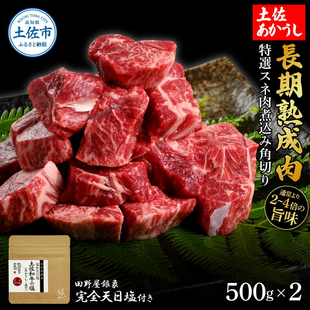 【ふるさと納税】特選 スネ肉煮込み角切り 土佐あかうし 長期熟成肉 500g×2 合計1kg 田野屋銀象 完全天日塩付き スネ肉 煮込み 角切り 肉 お肉 和牛...