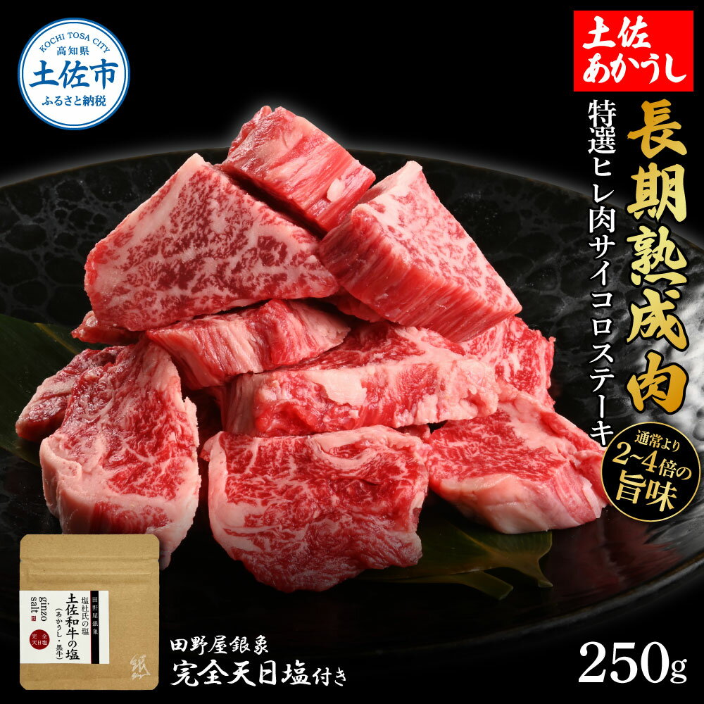 【ふるさと納税】特選 ヒレ肉サイコロステーキ 土佐あかうし 長期熟成肉 250g 田野屋銀象 完全天日塩付き ヒレ肉 ステーキ 肉 お肉 和牛 牛肉 国産 牛 ...