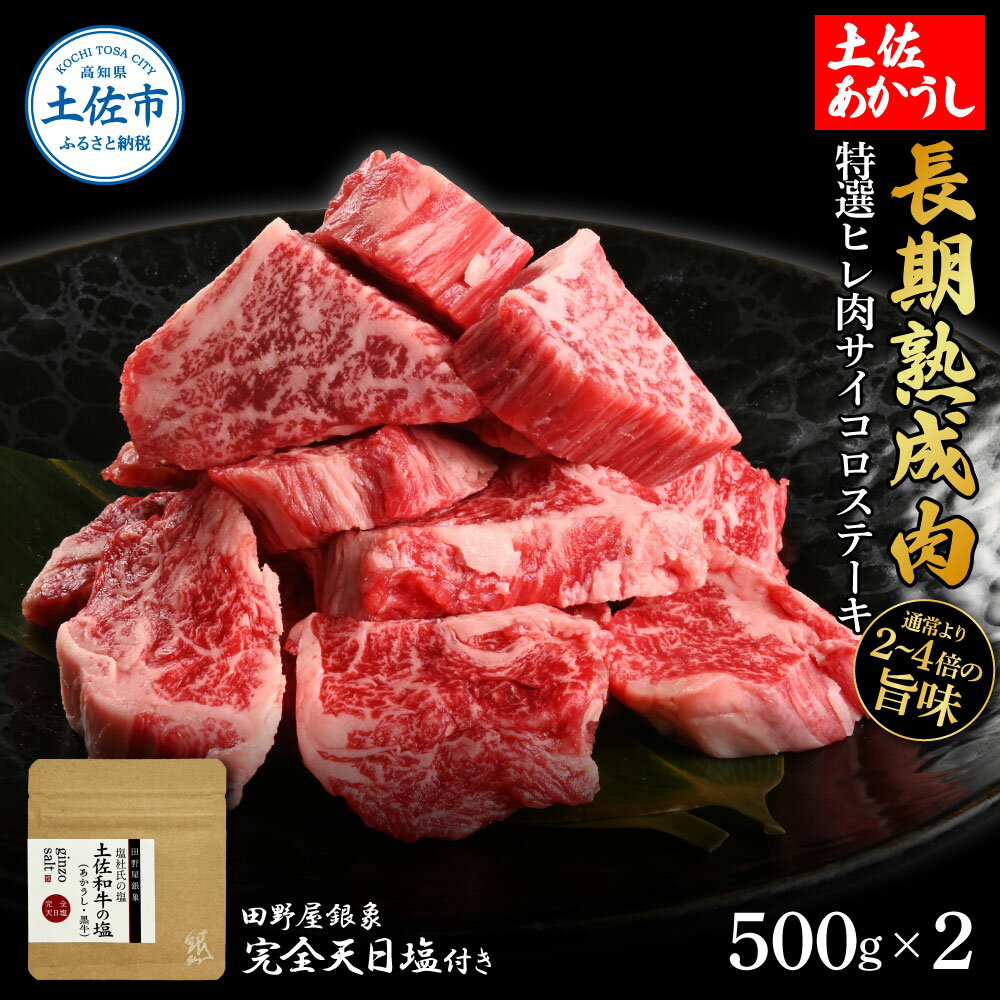 【ふるさと納税】特選 ヒレ肉サイコロステーキ 土佐あかうし 長期熟成肉 500g×2 合計1kg 田野屋銀象 完..