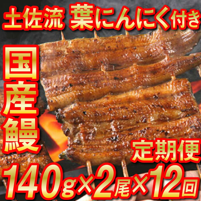 【ふるさと納税】定期便 うなぎ 12回 蒲焼き 140g×2尾 鰻 蒲焼きのタレ付き オーガニック葉ニンニク付き セット 高知県 須崎市