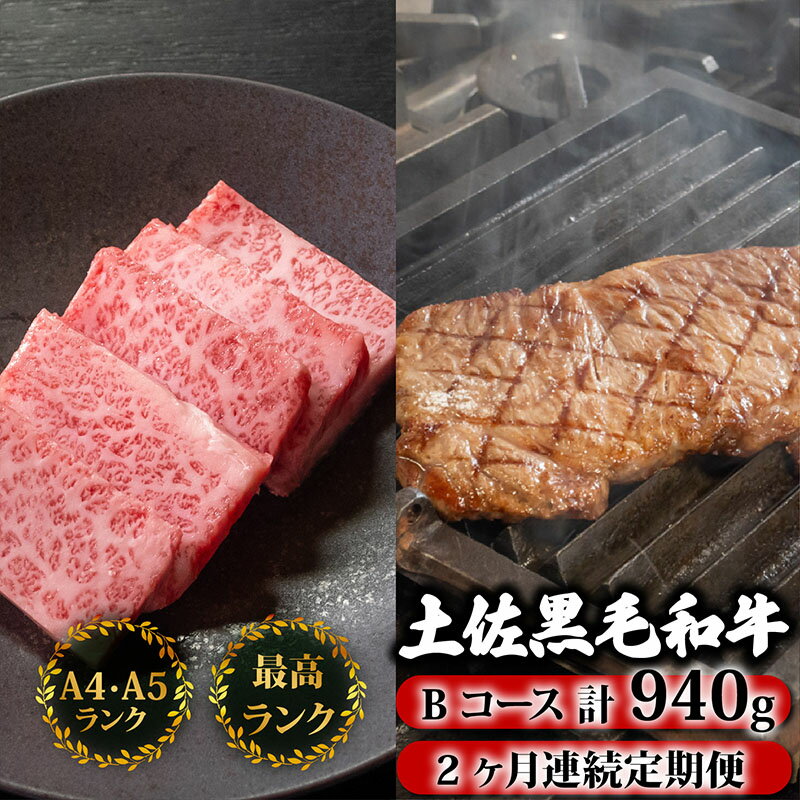 【ふるさと納税】 【2回定期便】土佐黒毛和牛 食べ比べ 940g | Bコース 厳選 国産 和牛 ステーキ 焼き肉 お肉 にく 霜降り 牛肉 サーロイン リブロース 人気 贈答 ギフト プレゼント 小分け 数量限定 2ヵ月 頒布会 老舗 たけうちミート 高知県 須崎市 TM4000