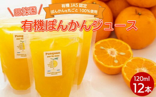 5位! 口コミ数「0件」評価「0」 ぽんかん ジュース 120ml 12個 オーガニック 無農薬 防腐剤 不使用 田條園 シャーベット 高知県 須崎市 柑橘 蜜柑 みかん オ･･･ 