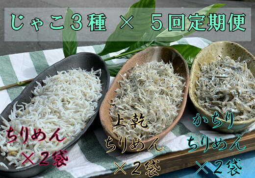 【5回定期便】ちりめんじゃこ しらす 国産 セット 岡本水産加工のちりめんじゃこ3種セット（毎回各種2袋お届け）食べ比べ 冷凍便 シラス 無添加 釜揚げ しらす丼 ちりめん丼 定期便 定期コース 5ヶ月 じゃこ おじゃこ 冷凍配送 美味しい【J00031】