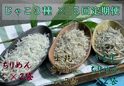 【ふるさと納税】【5回定期便】岡本水産加工のちりめんじゃこ3種セット（毎回各種2袋お届け）冷凍便 シ..